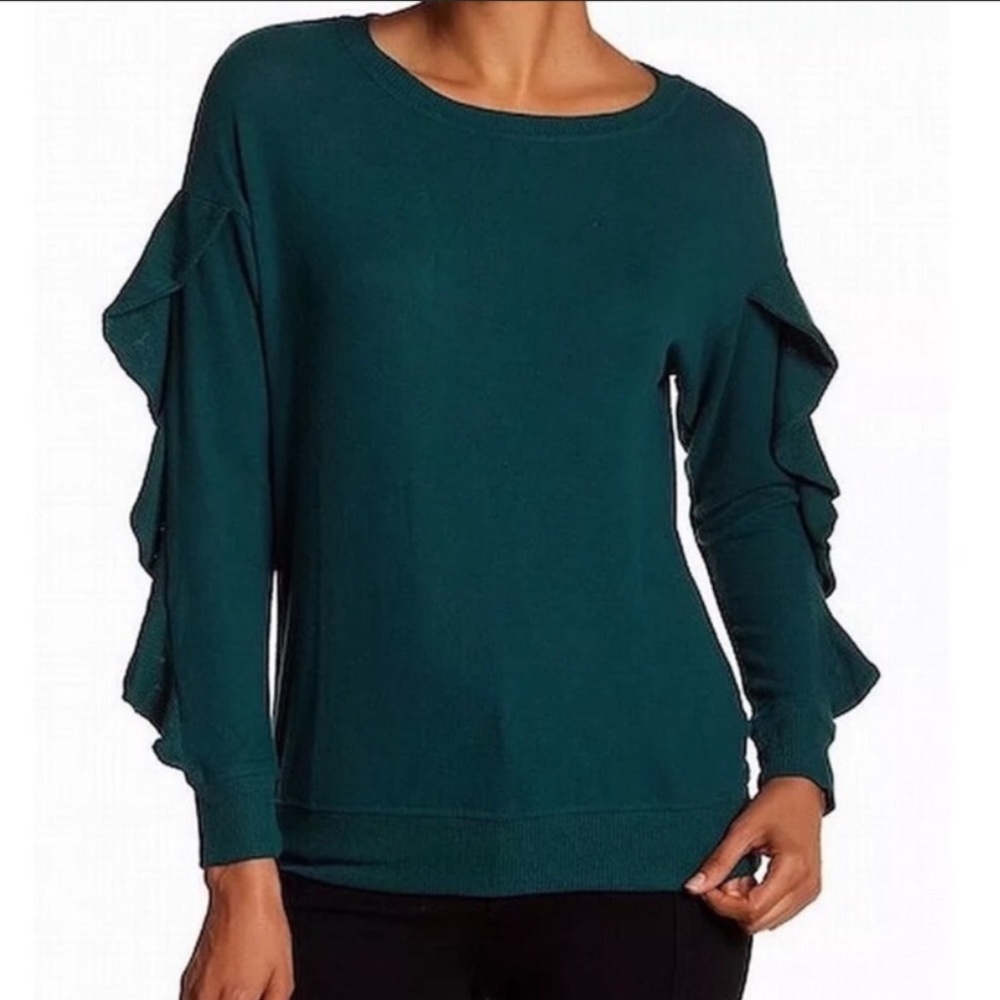 Harlowe & Graham Emerald Ruffle Sleeve Sweater